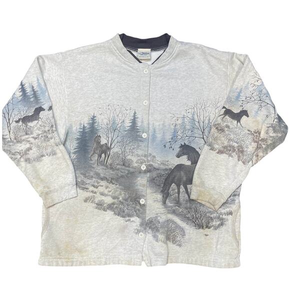 Vintage 2000s Artisans Nature Animal Print Two Pocket Y2K Long Sleeve Shirt